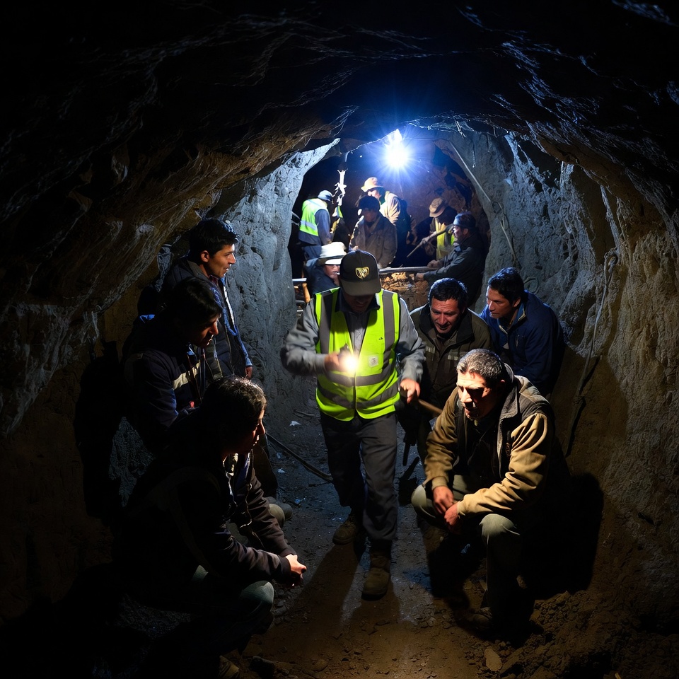 Cerro Rico mine entrance in Potosi Bolivia with miners and equipment