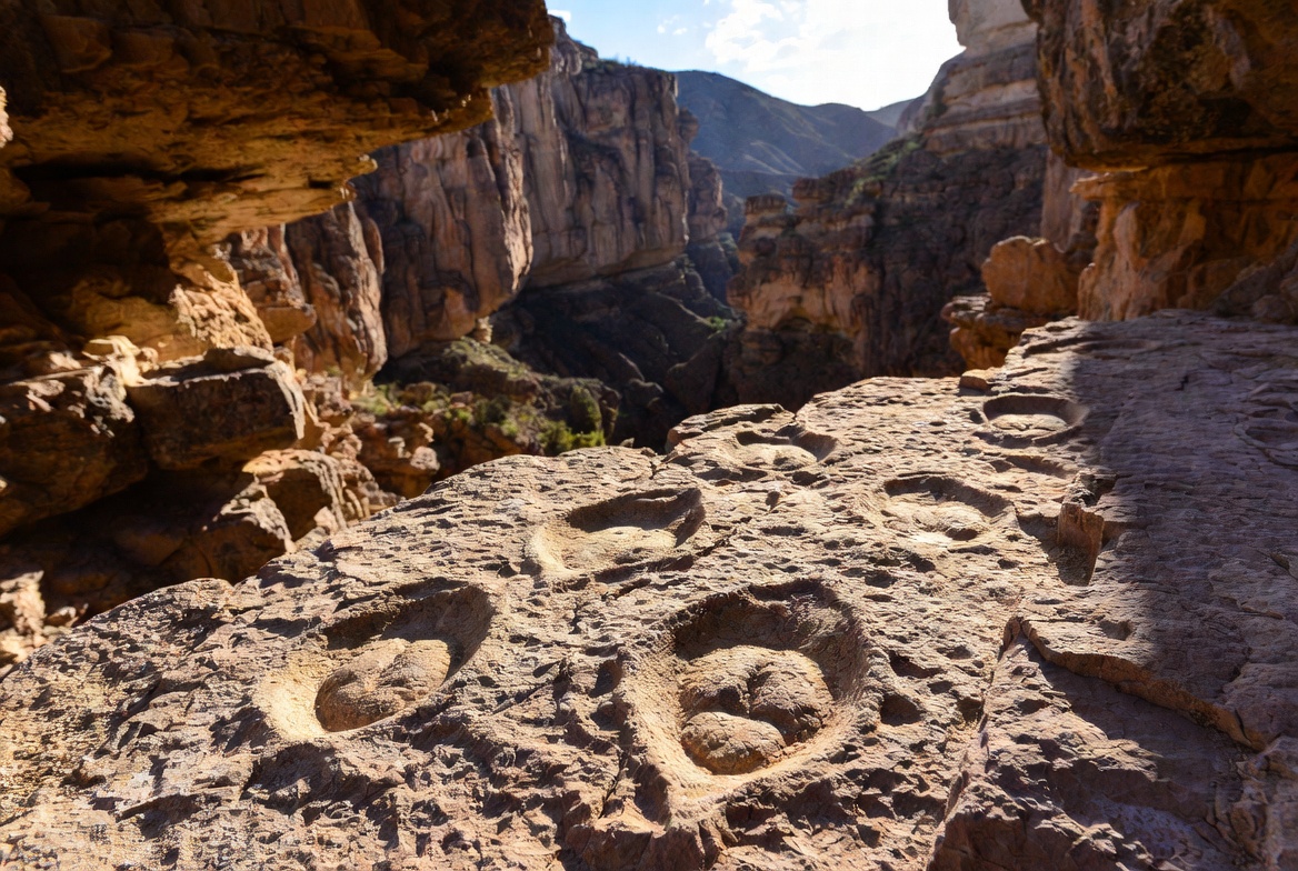 Dinosaur footprint in rock at Torotoro National Park Bolivia