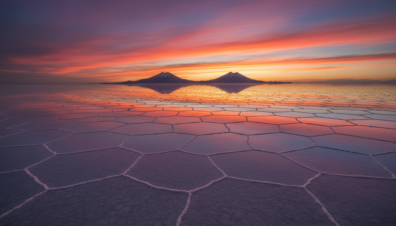 Sunset over Salar de Uyuni during 1 day tour golden hour
